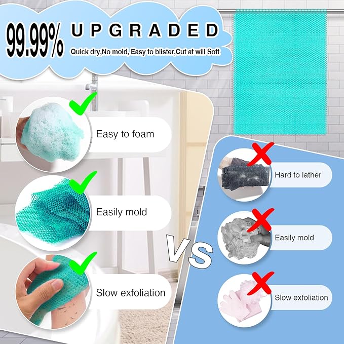 2 Pieces African Net Sponge – Premium African Net Sponge for Deep Exfoliation Quick-Dry and Reusable Mesh for Smooth Skin（Green）