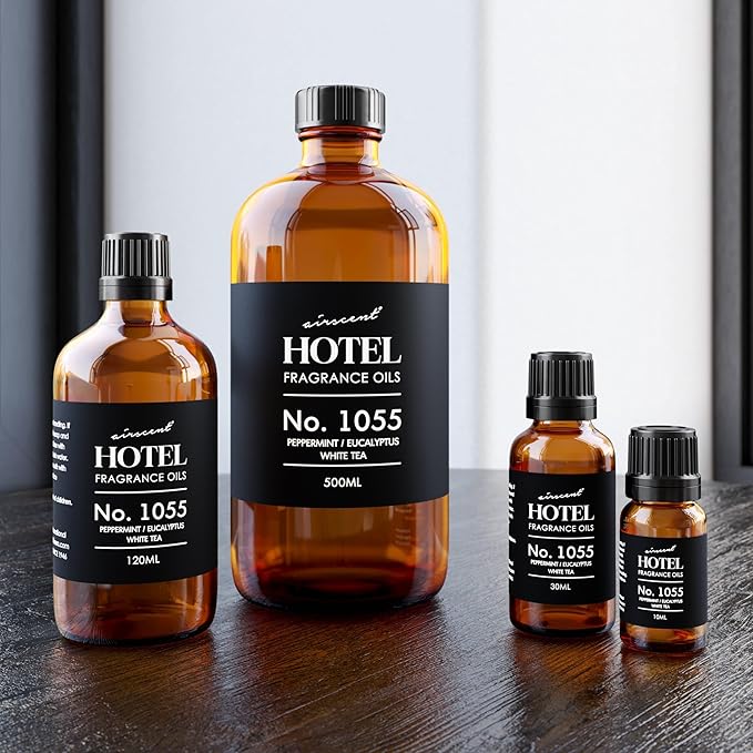 AirScent Hotel Diffuser Oil No. 1055 Inspired by Energize Hotel Scent - Peppermint Eucalyptus White Tea - Fragrance Oil Blend for Ultrasonic and Waterless Diffusers and Crafting - 120 mL
