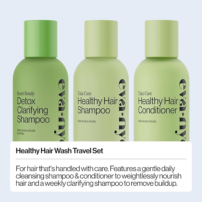Eva NYC Travel Shampoo and Conditioner Set with Weekly Clarifying Shampoo - Gentle Daily Cleansing - Amino Acids + AHA's - Moisture + Shine - Protects From Hard Water - Lavender Scent - 6oz