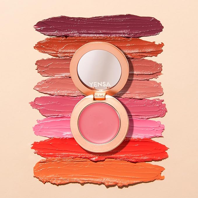 YENSA Super Serum Silk Cream Blush for Cheeks - Buildable Cheek Blush Formulated with Superfoods - Dewy Airbrushed Finish - Nourishing & Hydrating - Silky Cream Formula - Peach Sunset (0.21 oz)