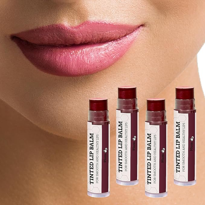 Earth's Daughter Tinted Lip Balm 4 Pack of Plum Color - Beeswax, Coconut Oil, Cocoa Butter, Vitamin E -Moisturize and Beautify, Paraben Free