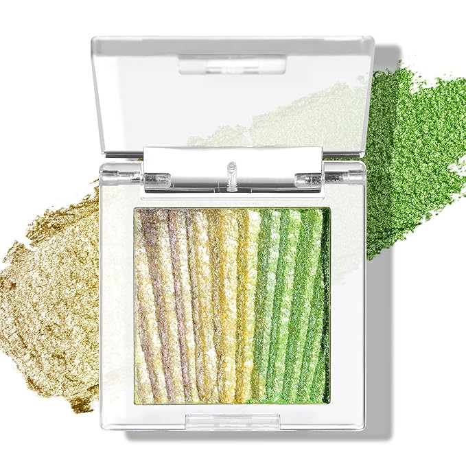 Half Magic Glitter Eyeshadow, Multi Glitter chameleon eyeshadow, 3 Color Gold-Yellow-Green Iridescent Holographic Cream Eye Shadow, #05