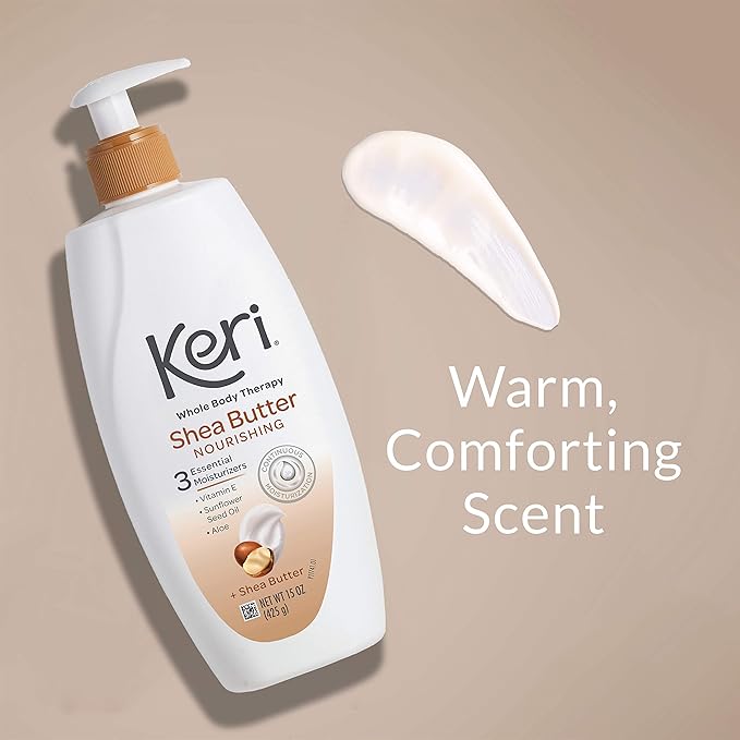 Keri Whole Body Therapy Original Shea Butter Lotion, Continuous Moisturization, 3 Essential Moisturizers (Vitamin E, Aloe and Sunflower Seed Oil) 15 oz. (Pack of 2)