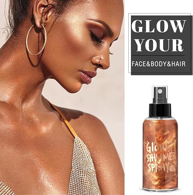 HOSAILY Body Glitter Spray - Bronze Body Shimmer for Face, Hair & Body, Moisturizing Luminizer Glow Illuminator, Quick-Drying Sparkling Glitter Spray Liquid Highlighter Makeup (#04)