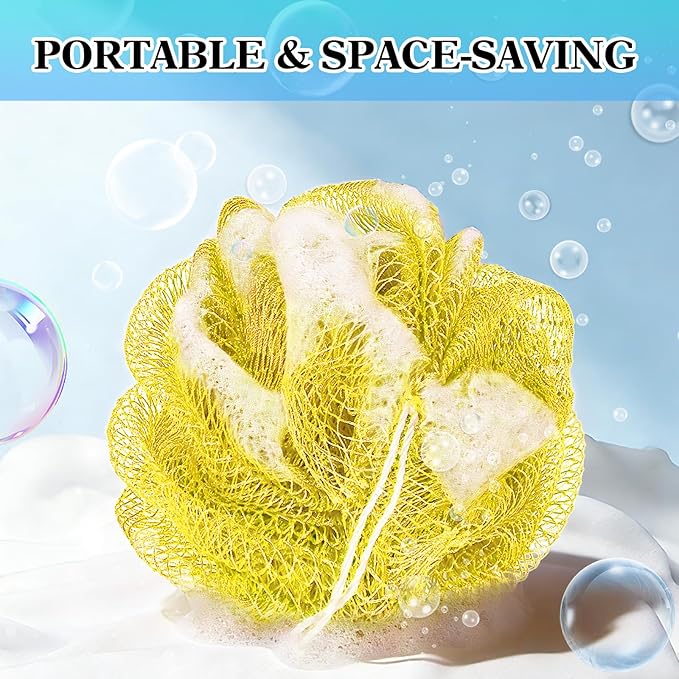 African Net Sponge Authentic Exfoliating Body Scrubber for Shower & Bath, Deep Cleansing Lather for Dead Skin Removal, Back Scrubber Gift for Women & Men（Yellow）