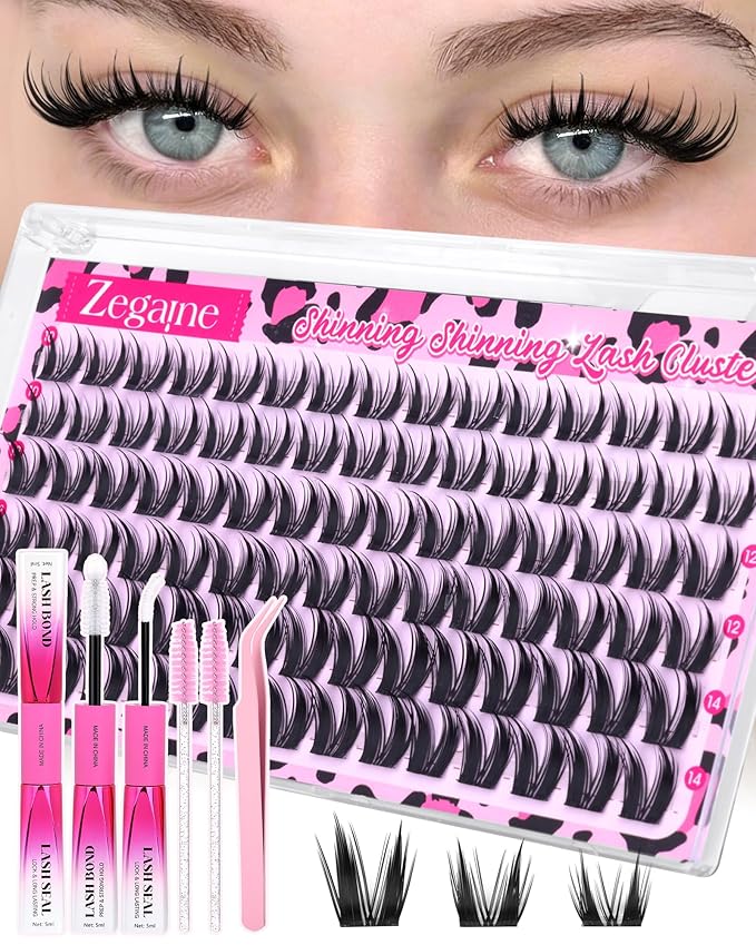 Anime Lash Clusters Kit Wispy Eyelash Clusters Invisible Band 10-12-14MM Natural Lashes Clusters Kit Wet Manga Cluster Eyelash Extensions Kit with SleepSafe Lash Bond&Seal Tweezers Brushes by Zegaine