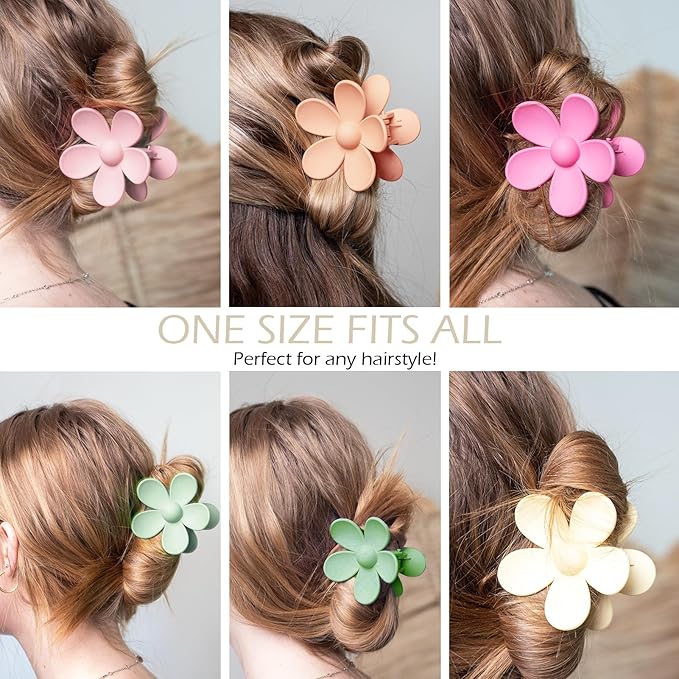 Flower Hair Clips 6 PCS for Women, Daisy Claw Clips Matte Large Claw Clips Strong Hold Jaw Clamps Hair Accessories for Thick Hair 6 Colors