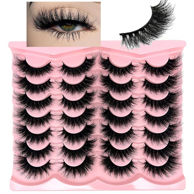 loladook Mink Lashes Strip Cat Eye Wispy D Curl Fluffy Lashes Pack 18mm Long Volume Faux Mink Eyelashes Natural Look 14 Pairs