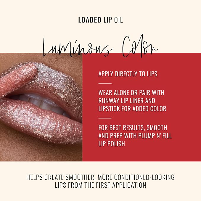 Runway Rogue Loaded Lip Oil, Hydrating and Plumping Lip Shimmer Oil with Tri-Peptide Formula, Pale Pearlescent Nude Shimmer, ‘Champagne Toast’