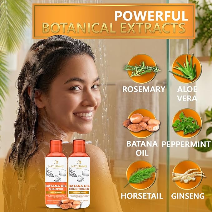 Batana Oil Shampoo and Conditioner Set - Sulfate Free Volumizing Formula for Fine Hair - Thickening Salon Quality - Paraben Free Blend for Thin Hair - For Women and Men - 16 Fl Oz (Set of 2)