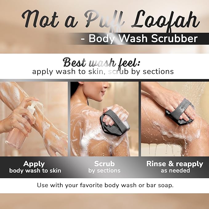 SILKLE Silicone Body Scrubber – Gentle Exfoliating Shower Scrubber for Body & Bath, Silicone Shower Brush & Loofah Alternative – Non-Slip Silicone Body Brush, Quick Dry, Hygienic - Black