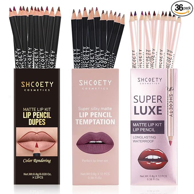SHCOETY Matte Lip Liner Set, 36 Pieces Waterproof Lip Pencils,Assorted Colors