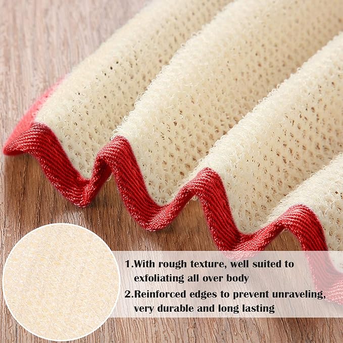 Tatuo 5 Pcs Exfoliating Face and Body Wash Cloths Towel Weave Bath Exfoliating Scrub Massage Bath Cloth for Women and Men, 10.23 x 8.66 Inch(Red Edge)