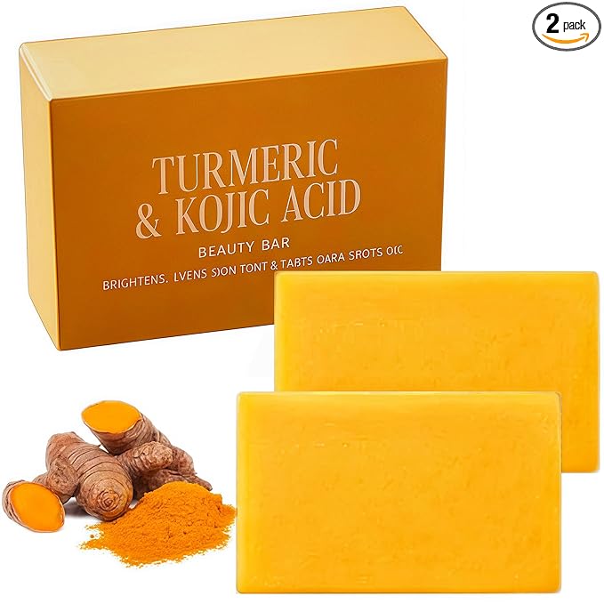korabalm Turmeric Soap and Kojic Acid Dark Spot Remover Soap, 2PCS Brightening Face & Body Wash w/VC, Hyaluronic Acid & Shea Butter, Even Tone Skin Cleanser for Hyperpigmentation