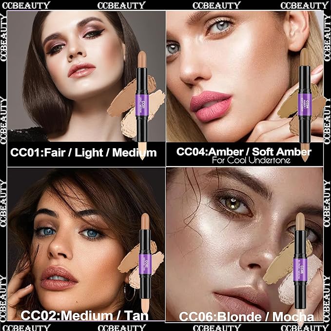 CCbeauty 2-IN-1 Matte Contour Stick,Cream Dual Highlight Concealer Stick, Highlighting & Contouring Kit, Bronzer Highlighter Sticks for Face Shaping Makeup, Long Lasting & Waterproof