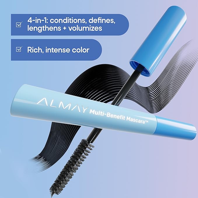 Almay Multi-Benefit Mascara, Volumizing + Lengthening, Hypoallergenic, 501 Blackest Black