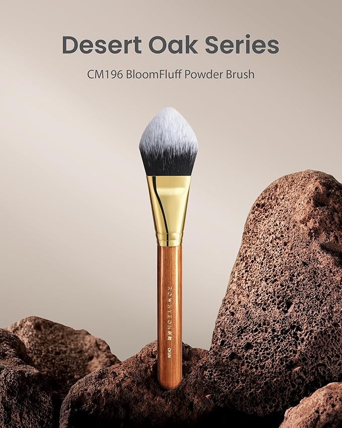 Desert Oak Series BloomFluff Powder Brush - 45mm Large Heart-Shaped Face Brush for Setting Powder & Bronzer, Premium Bubinga Wood Handle (CM 196)
