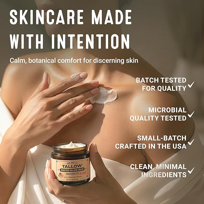 Tallow Face Moisturizer – Unscented Beef Tallow for Skin, Whipped Tallow Cream with Manuka Honey & Organic Jojoba Oil, Face Cream, Grass Fed & Finished, Made in USA, 1.5 oz