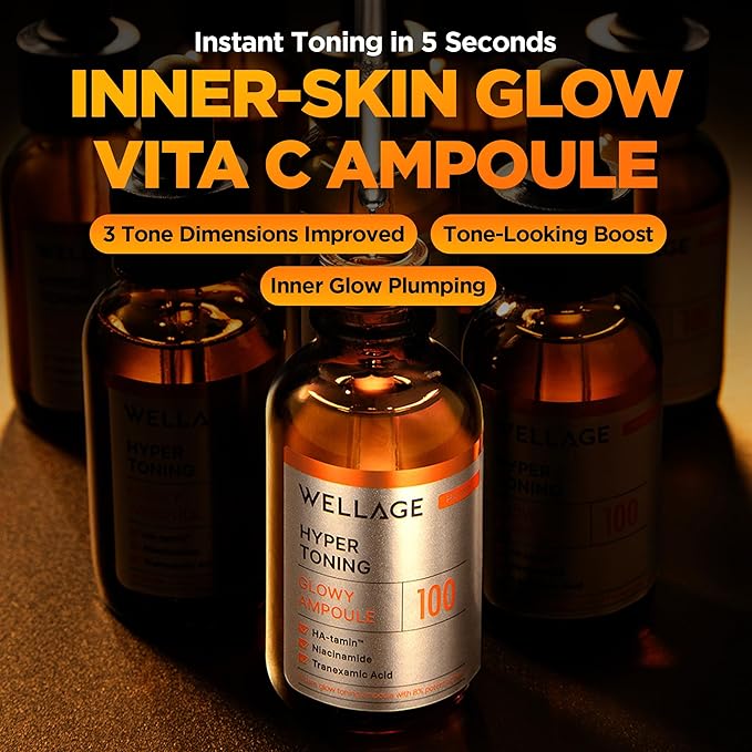 WELLAGE Hyper Toning Glowy Ampoule for face, korean skin care, glutathoine, vitamin c, spot correcting, blemishes skin, acne scars, tone up skin, 1.01 fl.oz