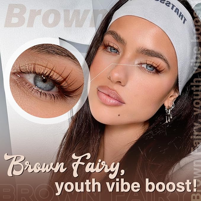 JMS&JMS Brown Fairy Lash Clusters, Brown Spiky Wispy Natural Eyelash Clusters, Anime Manga eyelash clusters, Invisible Band Fairy Lashes (C-8-18Mix)