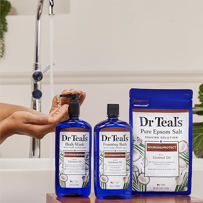 Dr Teal's Body Wash with Pure Epsom Salt, with Coconut Oil, 24 fl oz (Pack of 4)