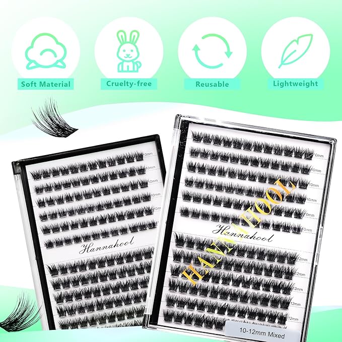 12rows-Large Tray Mixed 8-10-12-14-16mm/Mixed 14-15-16mm/Mixed14mm-16mm/Mixed 18-20mm Wide Stem Individual False Eyelashes Dramatic Black Cluster Eyelashes (Lashes Kit-10-12MM)