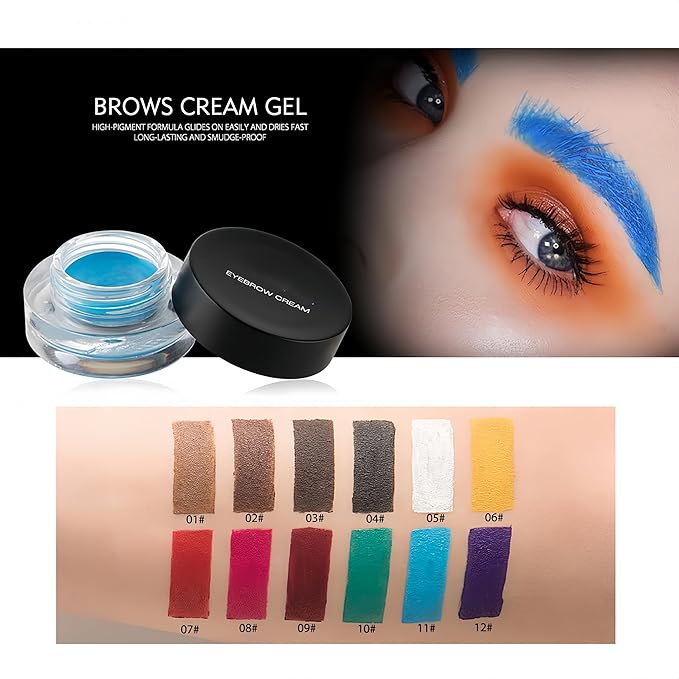 12 Color Eyebrow Cream Colorful Smooth Eyebrow Pomade Gel Long Lasting Waterproof Eyeliner Gel Eye Brow Makeup Cosmetics with Eyebrow Brush (06 Daffodil)