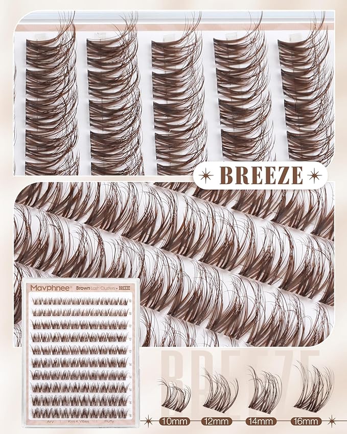 Brown Lash Clusters Kit Spider Cluster Eyelash Extensions Kit Fluffy Wispy Individual Lash Extensions 10-16MM CC Curl Clear Band Eyelash Clusters with Bond and Seal Lash Glue and Applicator