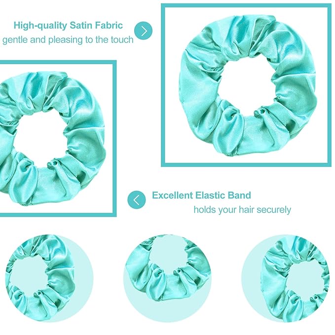 Silk Satin Scrunchies for Women Girls 12 PCS Lake Blue Hair Scrunchies Silk Satin Hair Ties for Thick Hair Bulk Hair Ties Hair Accessories