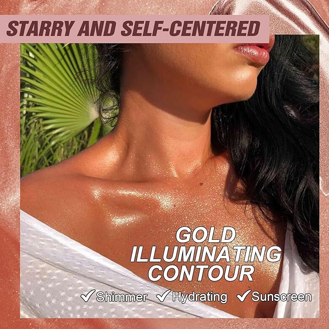 Rose Gold Body Glow Oil with SPF 30 Broad Spectrum, Lightweight Sunscreen Long Lasting Shimmer Body Lotion for All Skin Types, Moisturizer Mineral Oil, Absorbs Quickly, 2 oz