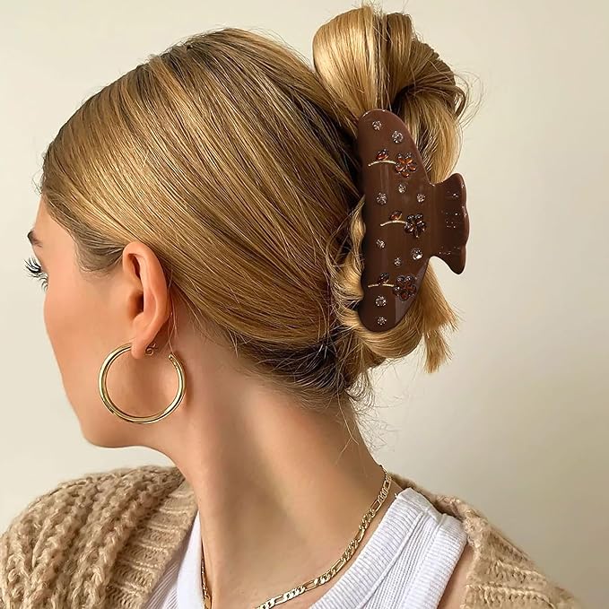 HAIMEIKANG 2 PCs Acrylic Bow Hair Claw Clips for Women - Cute Banana Non-Slip Strong Hold Barrettes Y2K Hair Clips for Thick Thin Hair