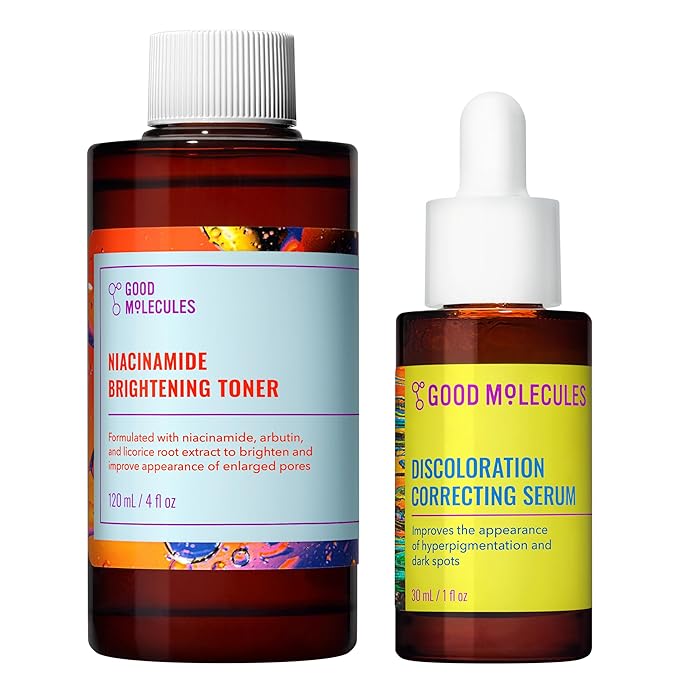 Good Molecules Blemish Scar & Discoloration Set, Niacinamide Brightening Toner 120ml, Discoloration Correcting Serum 30ml, 2-Step Skincare Kit