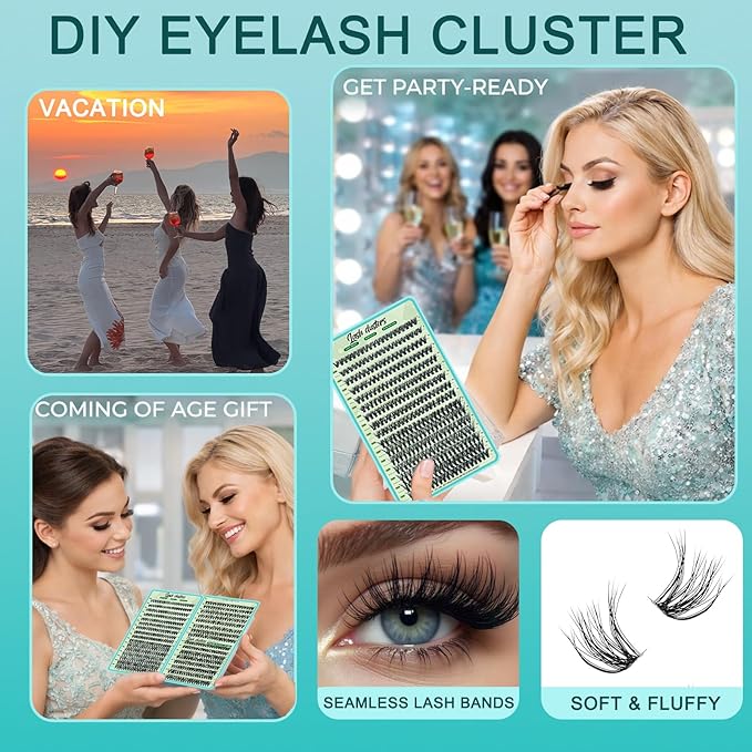 Wispy Lash Clusters Kit 640pcs Eyelash Cluster Extensions Curl Individual False Eyelashes Natural Fluffy Mink Lash Extension Kit (Lash Clusters-60D+80D KIT, Lash Clusters)