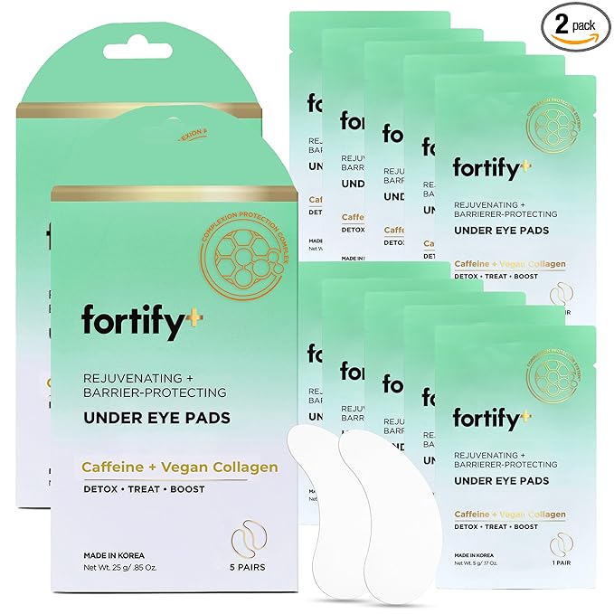 Fortify Skincare Under Eye Patches For Puffy Eyes and Dark Circles - Caffeine, Collagen & Zeolite - 3-in-1: Detox, Treat, Boost - Dermatologist Tested, Anti-Aging, Anti wrinkle Patches- 10 Pairs