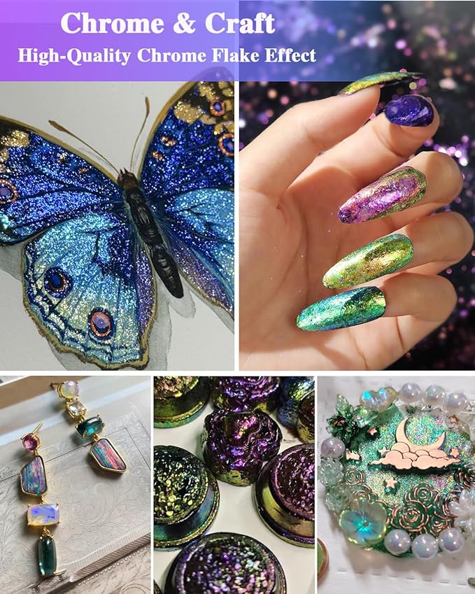 Chameleon Flakes, Color-Shift Pigment for Epoxy Resin, Tumblers & Molds, Chrome Powder for Christmas Nail Art, Painting, DIY & Soap Making