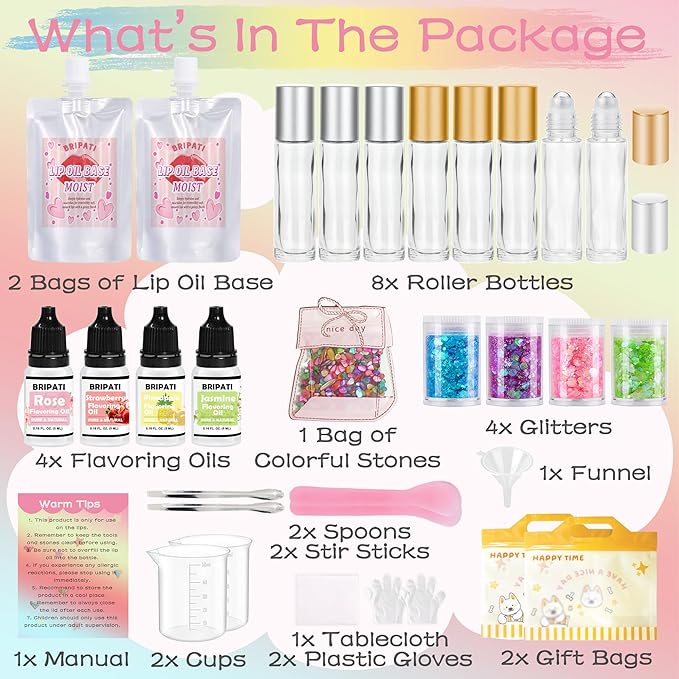 DIY Lip Gloss Making Kit, Lip Oil Maker Kits to Make Your Own Lipglosses with Roller Bottles, Moisturizing Lipstick Supplies Set, All-Inclusive Fun Lip Sticks Craft Kit for Girls Women