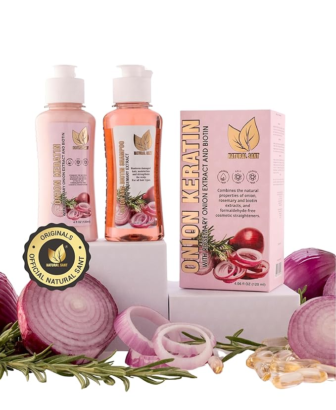NATURAL SANT - Onion Keratin DuoBox 120ml – Deep Repair & Smoothing for Dry, Damaged Hair, Frizz Control & Heat Protection with Biotin & Rosemary | Dry, Damaged Hair