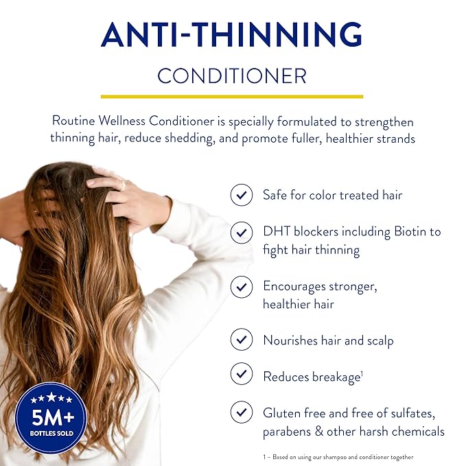Routine Wellness Anti-Thinning Deep Conditioner for Thinning Hair to Reduce Breakage - CLINICALLY TESTED Formula with DHT Blockers Saw Palmetto, Nettle Oil - Orchid & Apricot Conditioner