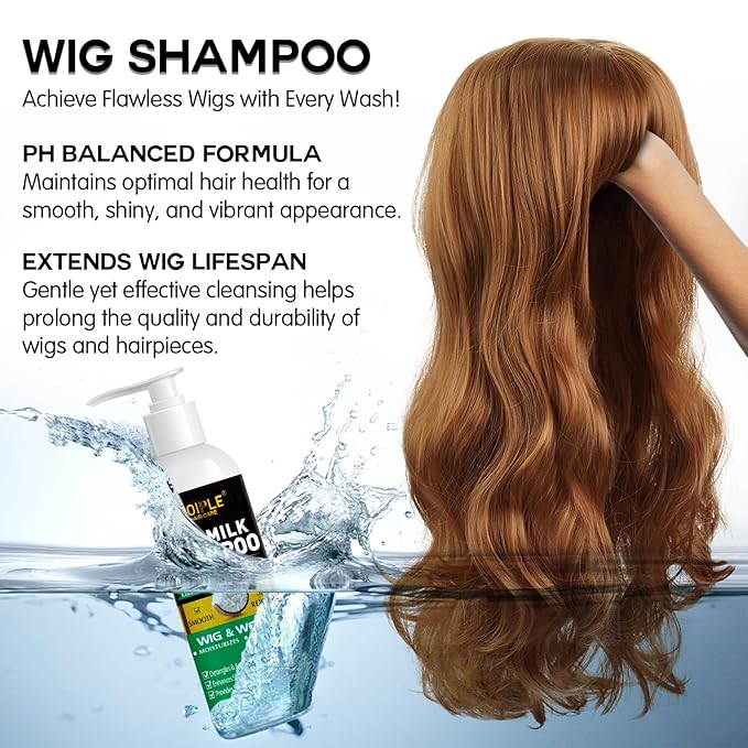 Wig Shampoo for Synthetic Wigs & Wig Milk Spray for Synthetic Hair, Detangle and Anti-Frizz, Hydrates & Moisturizes Synthetic Wig Shampoo, Conditioner＆Detangler 2 in 1 Moisturize Spray Detangler Brush