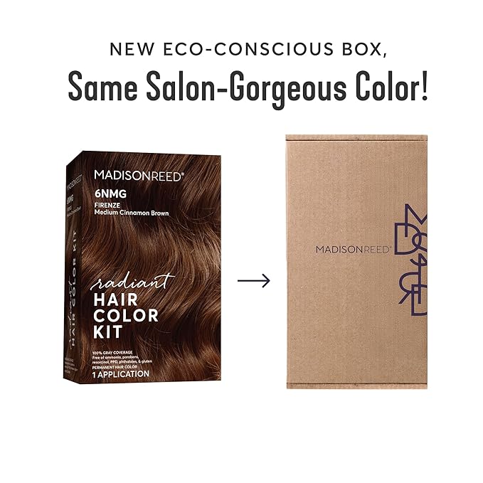 Madison Reed Radiant Hair Color Kit - 6NMG Medium Cinnamon Brown with Mahgoany Gold Tones (Firenze Brown), Dimensional Gray Hair Blending Permanent Hair Dye, PPD-Free & Ammonia-Free, 1 Pack