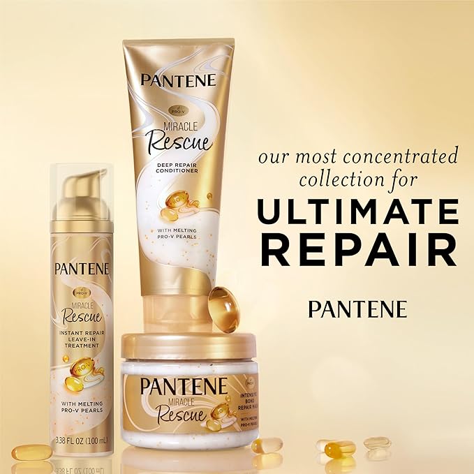 Pantene Miracle Rescue Hair Mask, Intensive Bond Repair with Melting Pro-V Pearls, Melts Away Damage, Builds Bonds, Strengthens Against Damage, Deep Conditioning for Dry Damaged Hair, 10.1 fl oz