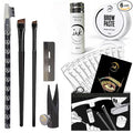 Eyebrow Mapping Kit with 30m White Mapping String, 15g White Brow Paste, 2 Eyebrow Brush Set, Microblading Pencil for Outlining, Pencil Shaper and Blades, 20 Brow Ruler Stencils + Instructions