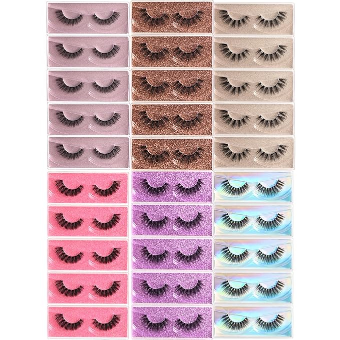 APCYUST Wispy Lashes Bulk 30 Pairs Natural Volume Eyelashes Mixed Styles Wholesale Cat Eye & Doll Eye Strip Lash Sets Short Thick Fluffy False Mink Eyelash Strips Full Fake Pestañas Postizas