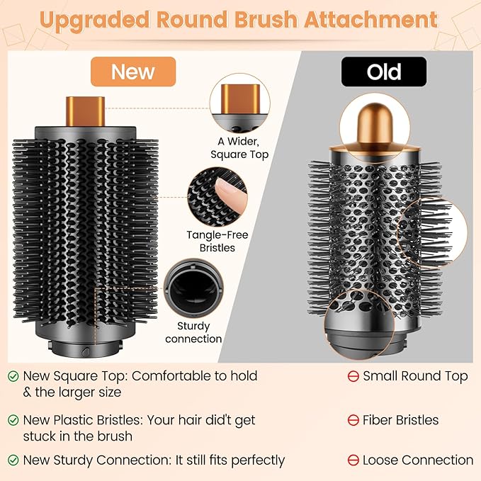 Upgraded Large Round Volumizing Brush Attachment for Dyson Airwrap HS01/05/08, Round Brush for Dyson Air wrap Accessories for Straighten Fast Dry Big Curls Add Volume