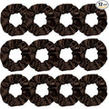Silk Satin Scrunchies for Women Girls 12 PCS Brown Hair Scrunchies Silk Satin Hair Ties for Thick Hair Bulk Hair Ties Hair Accessories