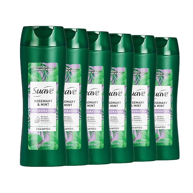 Suave Invigorating Shampoo with Rosemary & Mint, Refreshing & Replenishing Care for Healthy-Looking Hair, No Parabens, Phthalates, or Dyes, 6 Pack of 12.6 FL OZ Bottles