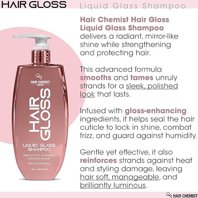 Hair Chemist Hair Gloss Liquid Glass Shampoo & Conditioner Set 33.8 Ounce (2-PC SET) -Smoothing Shampoo, Adds Smooth & Shine Plus Frizz Reducing Smoothing Conditioner, Lightweight Formula