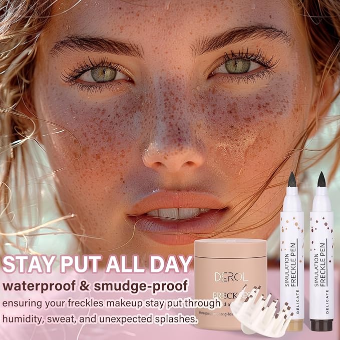 MARBUROLY Natural Freckle Purple Blush Makeup Kit- Liquid Fake Freckle Air Cushion, 2 Colors Freckle Pen, Powder Cushion Blush, Waterproof Long Lasting Freckles Marker for Cheek
