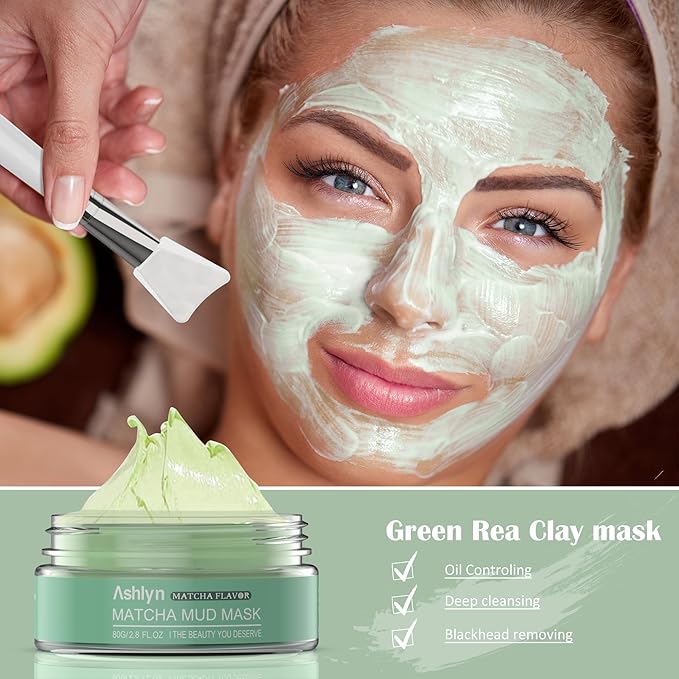 Ashlyn 3-Piece Mud Mask Set, Green Tea Mud Mask, Rose Mask Skincare Series, Dead Sea Foaming Deep Cleansing Mask, Firming Oil Control, Pore-Minimizing Skincare, 8.46 oz