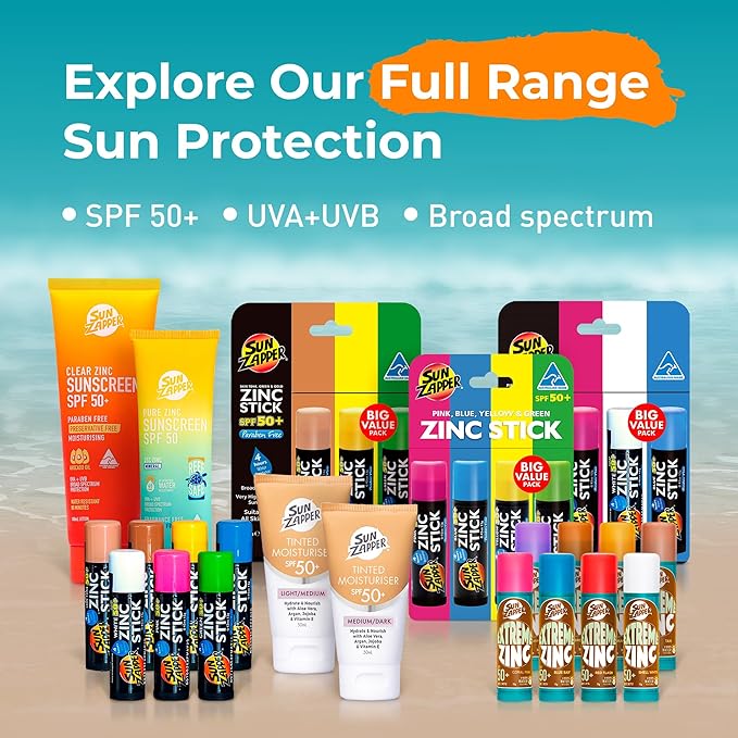 Sun Zapper Zinc Oxide Sunscreen Stick SPF 50+ Pink – Colored Mineral Sunscreen Stick for Face, Water Resistant Sunblock for Kids and Adults, Broad Spectrum, Travel Size 12g (0.42 oz), Australian Made